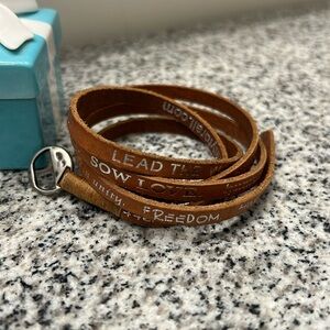 Humanity for All brown leather wrap bracelet